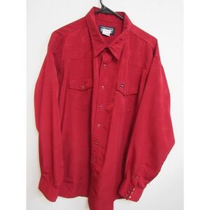 Wrangler Red Tonal Logo Jacquard Western Snap Shirt Mens 2XT Tall Spellout